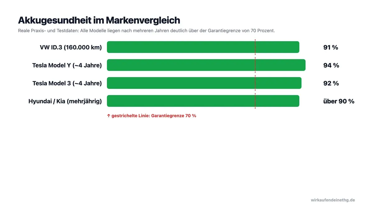 Akkugesundheit im Markenvergleich: Restkapazität verschiedener E-Auto-Modelle nach mehreren Jahren