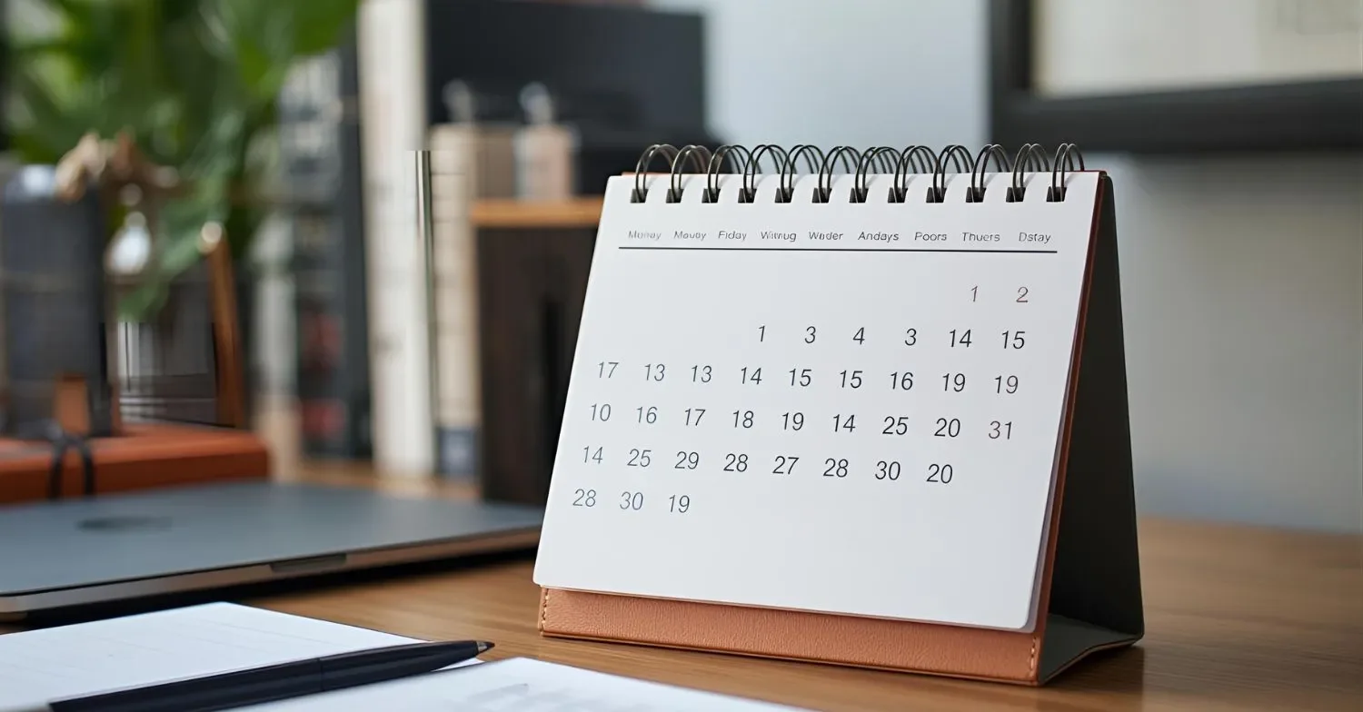 Kalender auf Schreibtisch – Symbolbild für Fristen und Auszahlungszeitraum der THG-Prämie 2026
