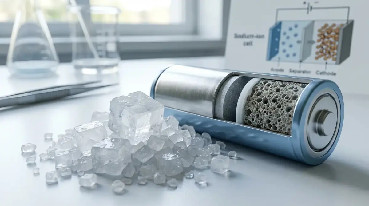 Natriumchlorid als Rohstoff für Natrium-Ionen-Batterien in moderner Laborumgebung