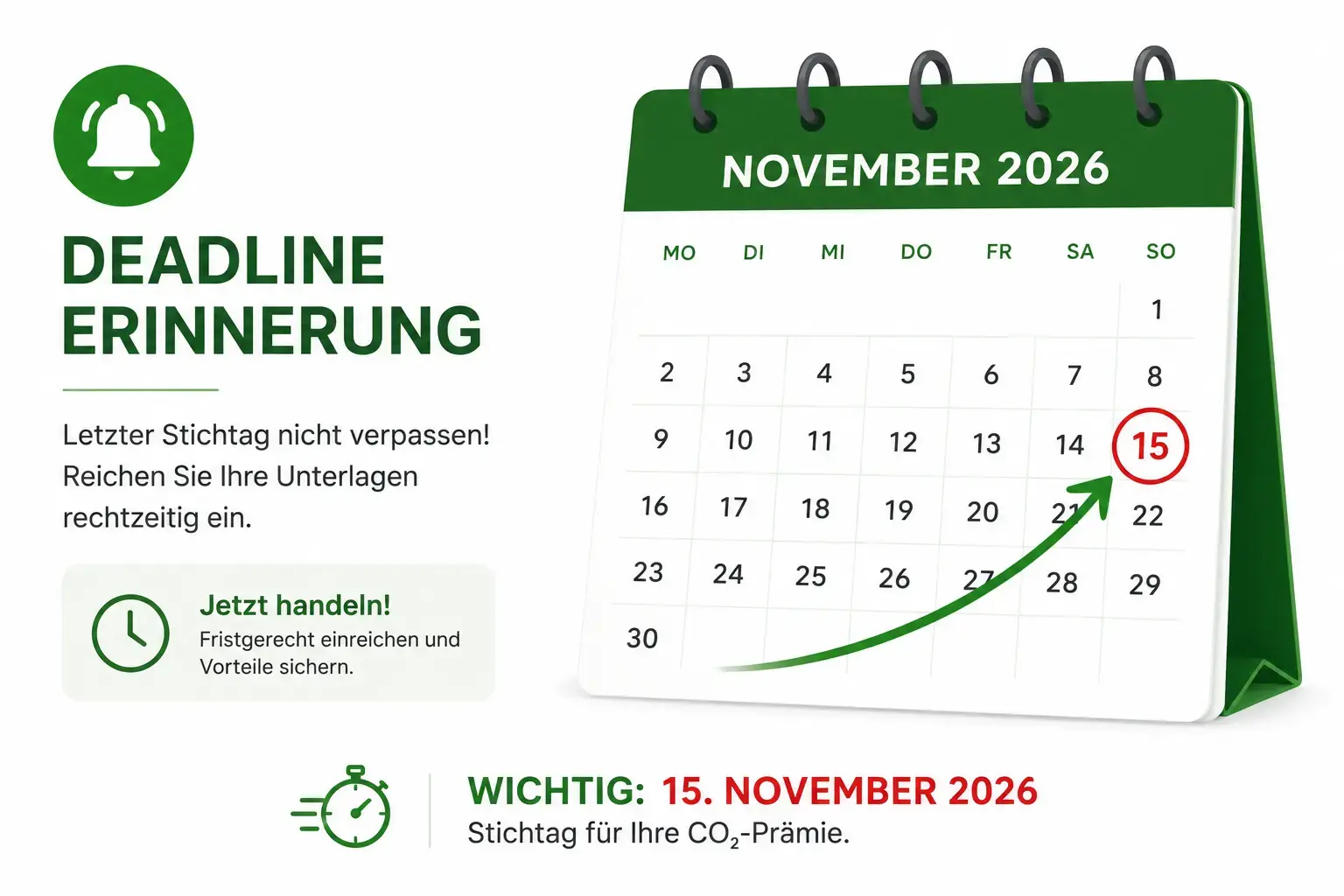 Antragsfrist THG-Prämie 2026: Bis 15. November beim Umweltbundesamt einreichen — auf wirkaufendeinethg.de bis Anfang November beantragen.