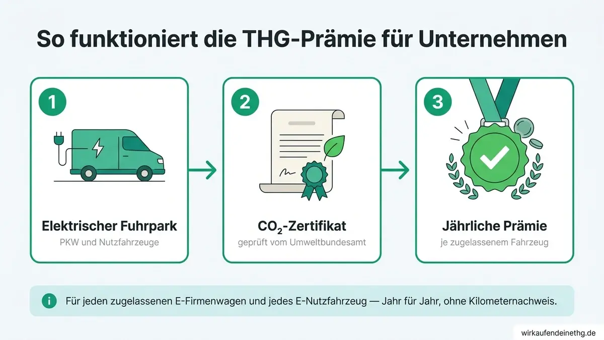 Die THG-Quote ermöglicht Unternehmen, für jeden berechtigten Elektro-Firmenwagen und jedes Nutzfahrzeug eine jährliche Prämie zu erhalten.